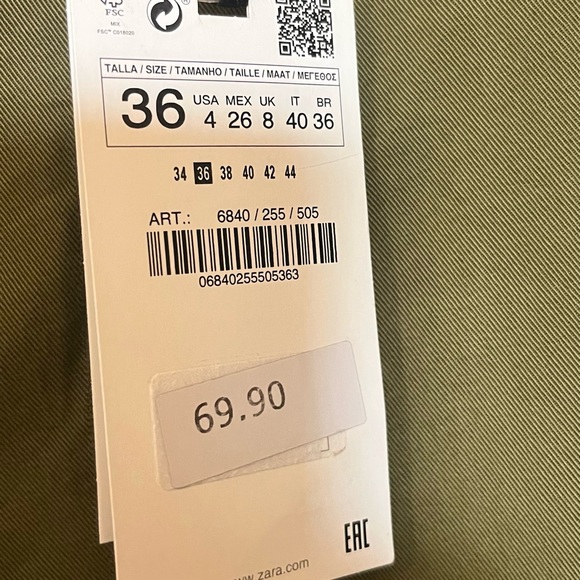 Zara Woman Premium Denim Collection Worker Straight Green Pants Size 36 NWT - Picture 10 of 10